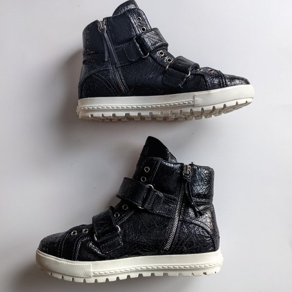 MIU MIU Black Leather High Top Sneaker Donna Cracle - Picture 3 of 12